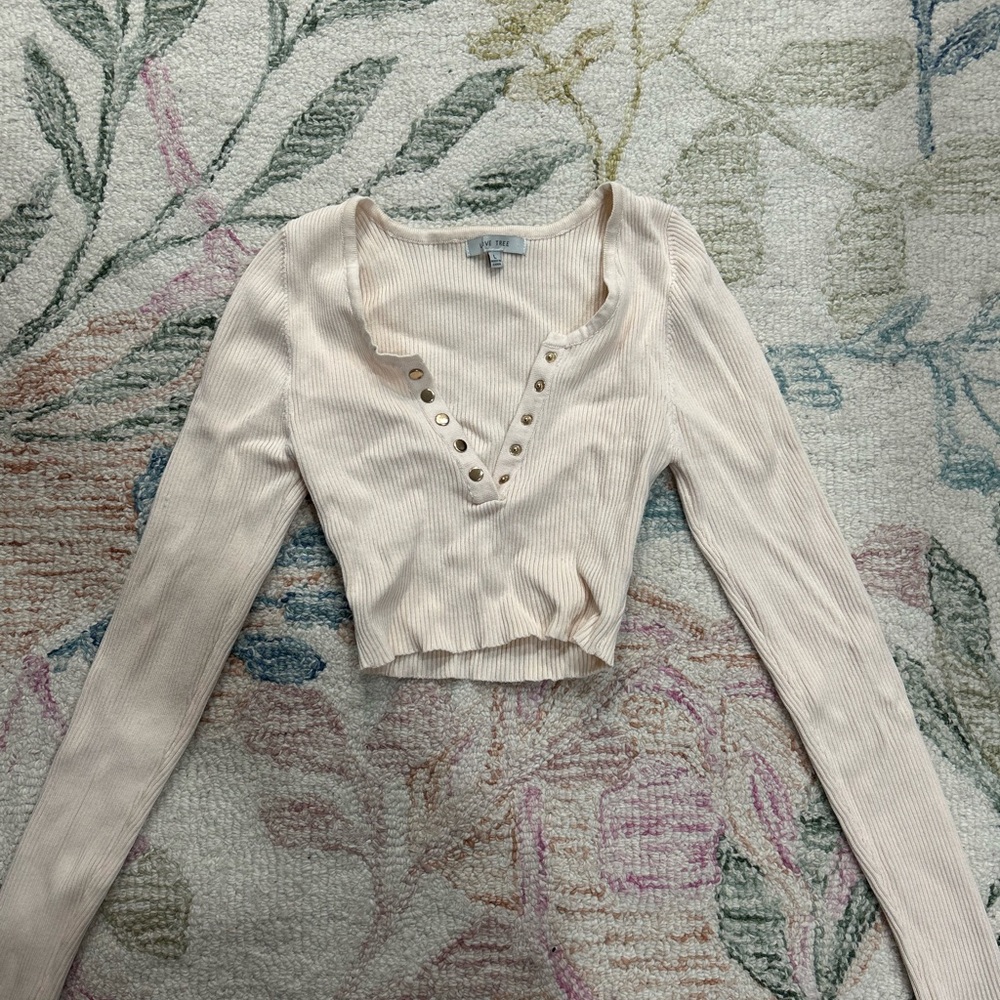 Women's Cream Ribbed Button-Down Top